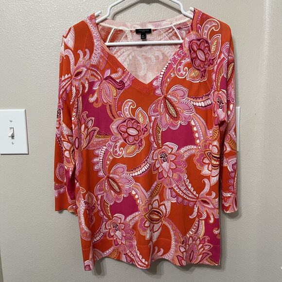 Talbots Tops - Talbots‎ women’s Paisley Knit Top Sz Medium Petite Pink Soft 3/4 Sleeve